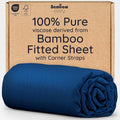 Bambaw 100% Viscose Derived from Bamboo Fitted Sheets Queen Size, Cooling Fitted Sheets Queen Size, 16’’ Deep Pocket Navy Blue Fitted Sheet, Breathable Queen Mattress Fitted Sheet Only (Navy Blue)