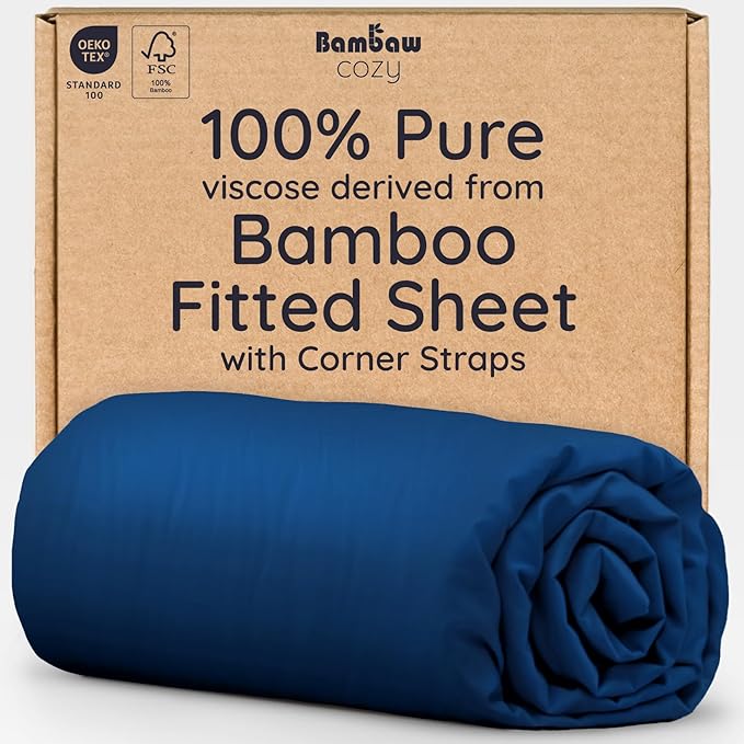 Bambaw 100% Viscose Derived from Bamboo King Size Fitted Sheet, Cooling, Navy Blue