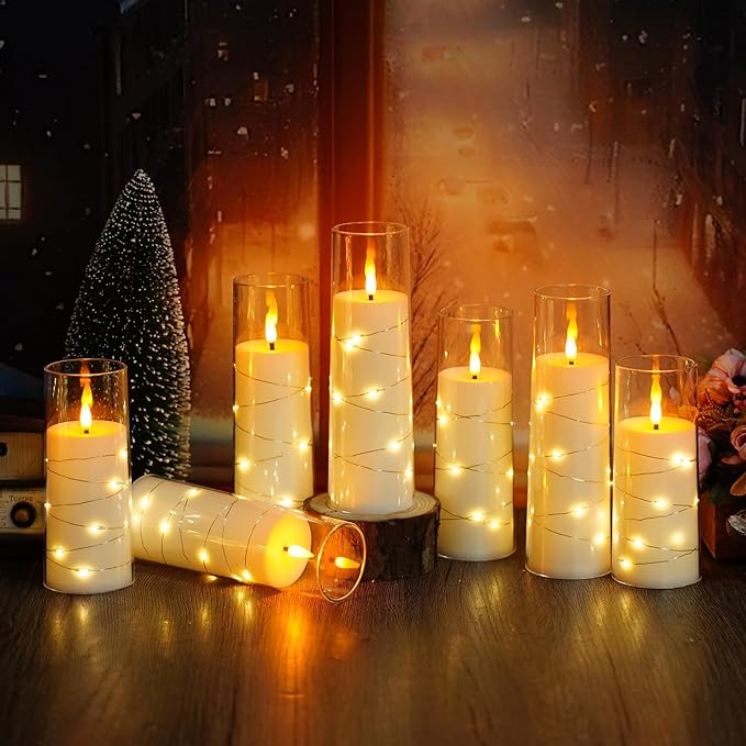 Flameless LED Candles with Timer 24 Pc Flickering Flameless Candles for Romantic Ambiance and Home Decoration Stable Acrylic Shell,with Embedded Star String，Battery Operated Candles（White）