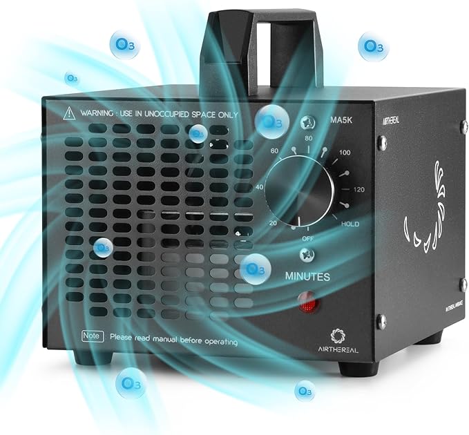 Airthereal MA5K Ozone Generator for Home, Ozone Air Ionizer Odor Eliminator with 120-Min Timer, Lightweight Design, Odor Removal for Car, Smoke, Pets, Basements, Covers Up to 2,000 Sq. Ft., Black