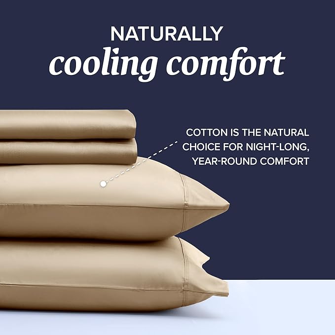 Beckham Hotel Collection Twin XL Sheet Set 100% Cotton, 500TC Luxury Sateen Bedding, 16” Deep Pocket, Moisture-Wicking, 3-Piece, Sand