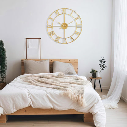 Large Wall Clock for Living Room Decor - 47cm/ 18 Inches Silent Non-Ticking Metal Wall Clocks Battery Operated, Vintage Decorative Modern Wall Clock for Bedroom, Office, Farmhouse Decor