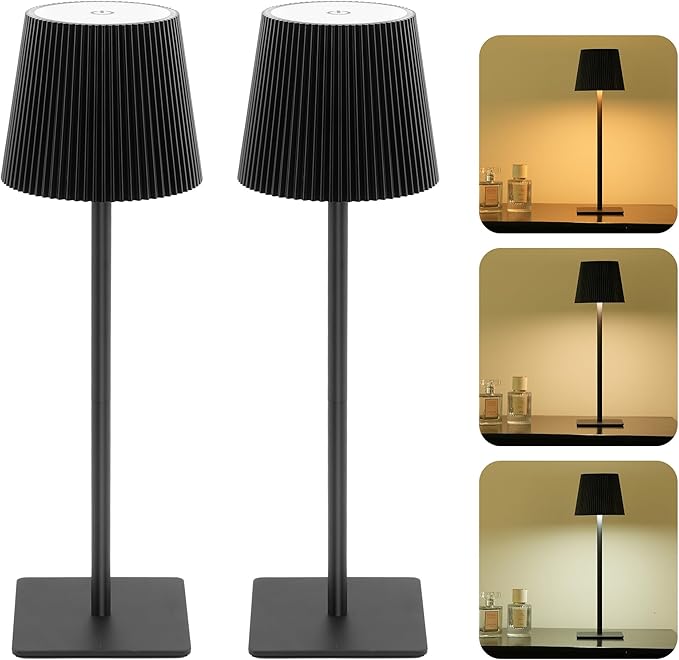 LUTEC 4 Pack Cordless Table Lamp,6000mAh Rechargeable Battery Operated Desk Lamp,Two Adjustable Heights,Waterproof, Touch Control & 3 Color Stepless Dimming for Restaurant/Bedroom/Bars/Outdoor (Black)