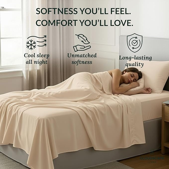 Egyptian Cotton Twin XL Size Sheets Set, 4 Ivory