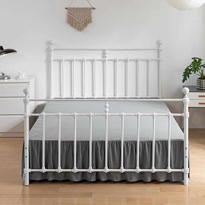 Bed Skirt King Size Ruffled Bed Skirts with Split Corners, 16 Inch Drop Dust Ruffle Bed Skirt with Platform, Gray, King - 16" Drop