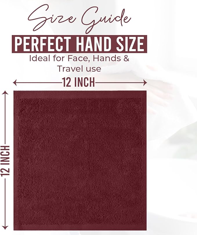 DAN RIVER 100% Cotton Wash Cloths 24 Pack [12x12] Soft & Absorbent wash Cloths for Your face, Gym, Hotels & Spa Perfect for Everyday Use Fingertip Towels, Pomegranate