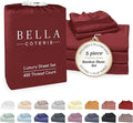 Bella Coterie Luxury Bamboo Viscose Split King Size Sheet Set | 2 Fitted Sheets for Sleep Number & Adjustable Beds | 100% Organically Grown | Cooling & Ultra Soft | 18” Deep Pocket [Merlot]