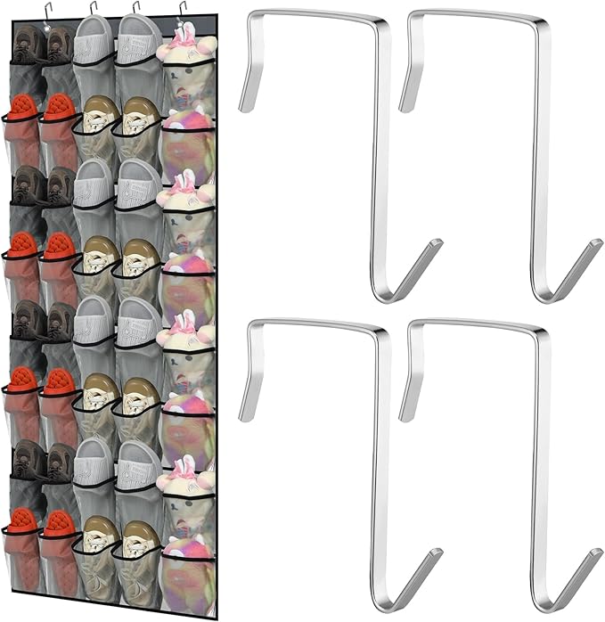 Windyun Over the Door Shoe Organizer with 40 Large Breathable Mesh Pocket, Space Saving Hanging Shoe Rack Hanger Gray Behind the Door Storage Holder for Entryway Closet Bedroom Utility Room Women Men