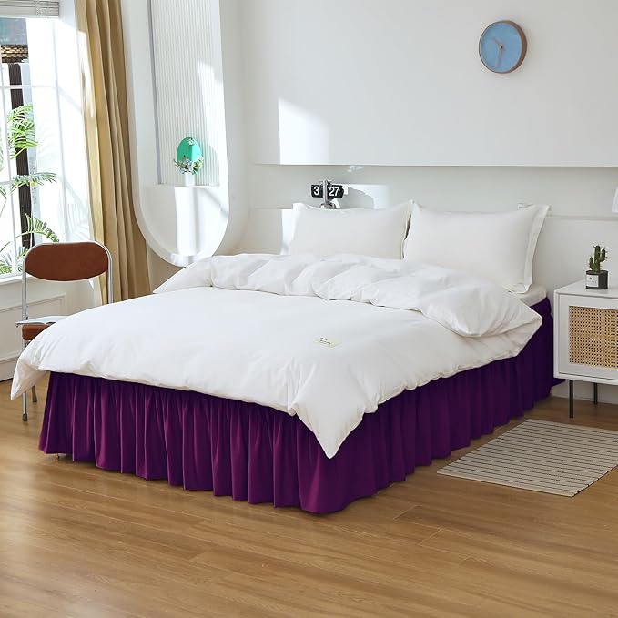 MEILA Full Bed Skirt, Wrap Around Ruffle Bed Skit for Full Beds with 14 inch Drop, Elastic Dust Ruffles Easy Fit Wrinkle & Fade Resistant, Purple