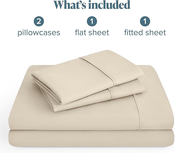 Bare Home Hotel Luxury Twin Sheet Set, Extra Soft - 4 Piece Set - Deep Pockets - Easy Fit - Cooling & Breathable - Wrinkle, Fade, Stain Resistant - Includes 2 Pillowcases (Twin, Sand)