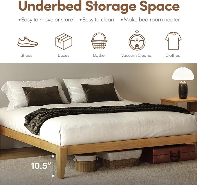 Thor Premium Solid Wood Bed Frame King, Platform Bed, Japanese Joinery Bed Frame, Wood Slat Support, No Box Spring Needed, Easy Assembly, Minimalist & Modern Style (Light Brown)