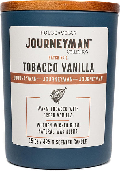 Journeyman Collection Candle, 15oz, Wooden Wick, Tobacco Vanilla, Large Painted Jar
