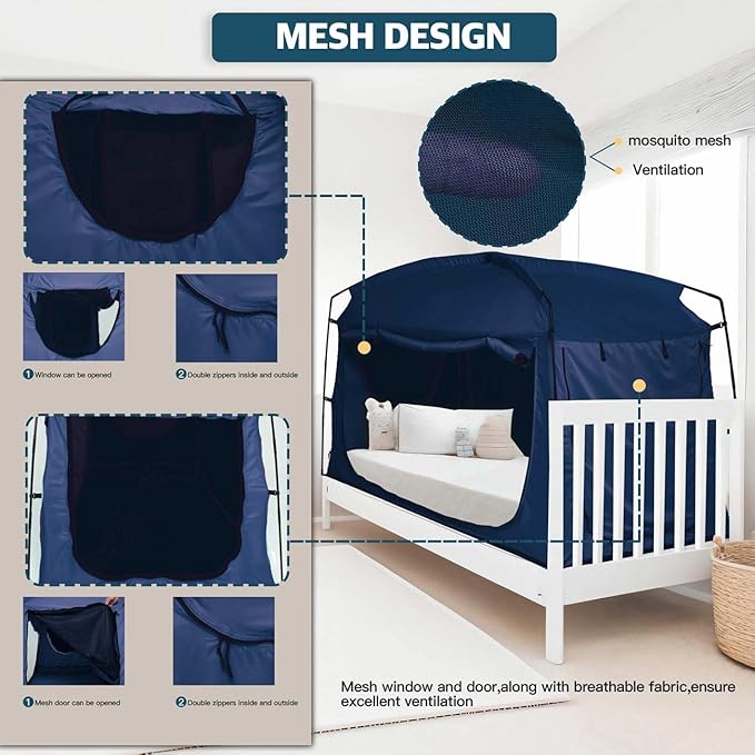 Bed Tent,Portable Privacy Sleeping Bed Canopy,Blackout 90% Drapes for Kids and Adult,Indoor Space Tent with Breathable Large Mesh Windows