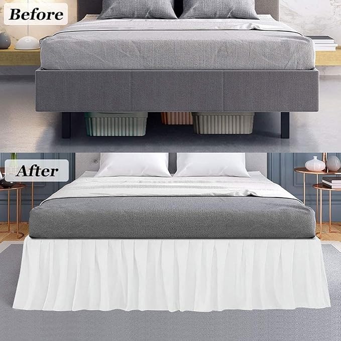 Rajlinen Ruffled Bed Skirt Full, 18 Inch Drop Dust Ruffle with Split Corners, 100% Microfiber Bedskirt with Platform, Three-Sided Coverage Ruffled Gathering Design, Light Blue