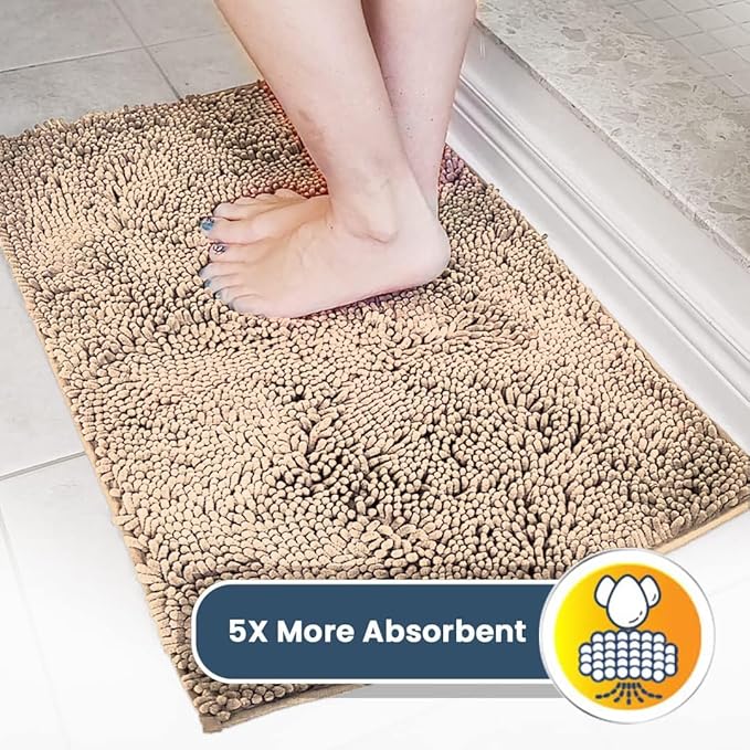 Muddy Mat® AS-SEEN-ON-TV Highly Absorbent Microfiber Door Mat and Pet Rug, Non Slip Thick Washable Area and Bath Mat Soft Chenille for Kitchen Bathroom Bedroom Indoor and Outdoor - Beige 5ft x 7ft