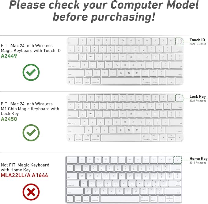 Allinside Silicone Keyboard Cover for iMac Magic Keyboard A2449/A2450, Protective Skin for iMac 24" Wireless Keyboard Released in 2021, US Layout, Transparent