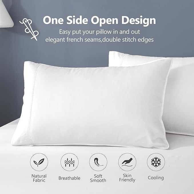 Linen World Cooling Bed Sheets Set Cal King Size,100% Organically Grown Viscose Sheets,Deep Pocket Up to 16",4 Pieces Silky Soft,Breathable Bedding Sheets & Pillowcases(White,Cal King)
