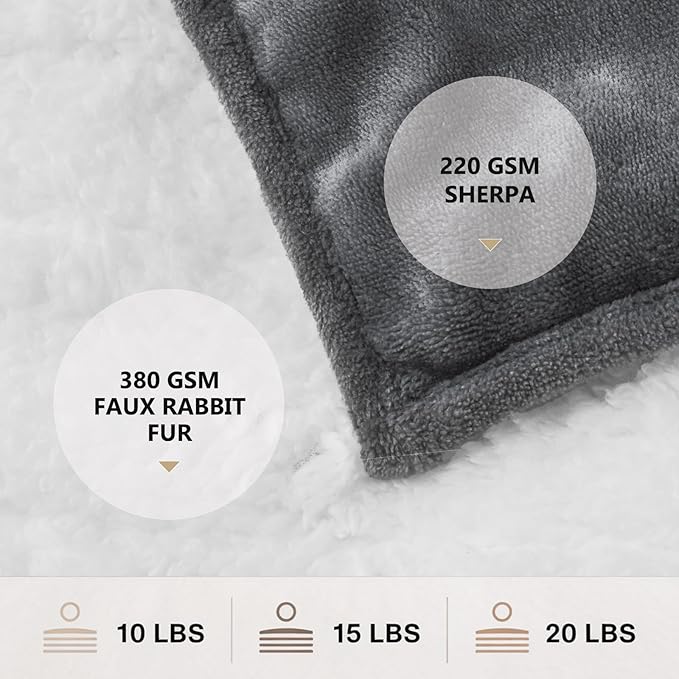 Homemate Heated Weighted Blanket for Adults - 62"x84" 15lbs Electric Throw Fast Heating Heavy Blanket 1/2/4/6/8 Hour Auto Off 10 Heat Levels Over-Heat Protection Soft Flannel Sherpa