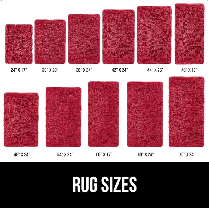 GORILLA GRIP Bath Rug Mat, Thick Soft Absorbent Chenille, Quick Dry Microfiber Mats, Rubber Backing Washable Shower Floor Rugs, Bathmat Runner, US Designed Bathroom Home Decor Accessories 24x17, Red