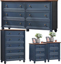 Farmhouse Dressers & Night Stand Set of 4, Wood 54" Wide 6 Drawer Dresser & 45" Tall Chest of Drawers, 18" Roman Column Nightstand Set of 2, Bedroom Furniture Dresser Sets for Home Living Room Hallway