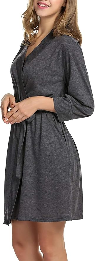 HOTOUCH Womens Robe Lightweight Short Knit Bathrobe Soft Ladies Sleepwear with Pockets