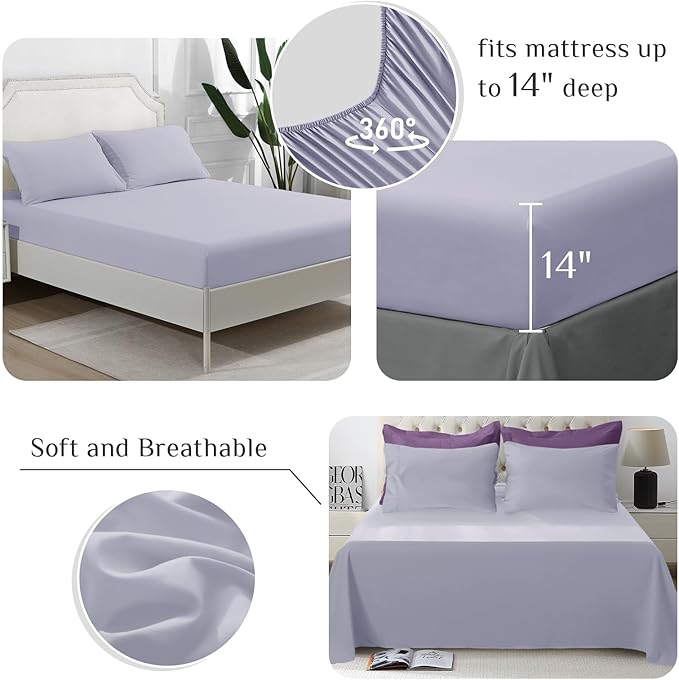 JOLLYVOGUE Twin Comforter Set, Ultra-Soft Bed in a Bag Twin Size 5 Pieces, Oeko-TEX Certified Bedding Set with Down Alternative Comforter, Sheets, Pillowcases & Shams, Purple & Lavender