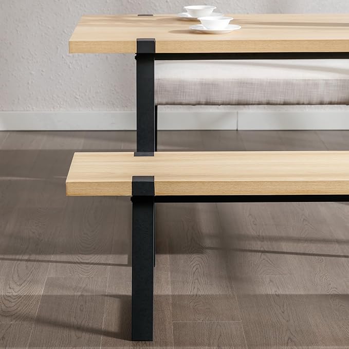 Wahson 60" Dining Bench, Natural Wooden Table Bench with Metal Legs, Modern Kitchen Bench for Enrtyway/Indoor/Dining Room