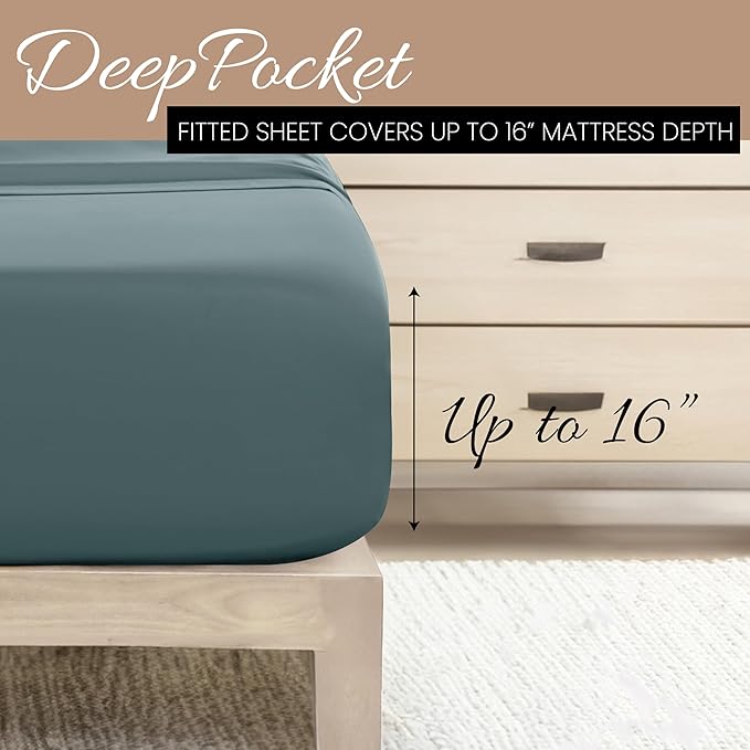 Linen Market Bed Sheets for California King Size Bed (Ocean) - Sleep Better Than Ever with These Soft and Cooling California King Sheets - Deep Pocket Fits 16" Thick Beds - 4 Piece Cal King Sheet Set