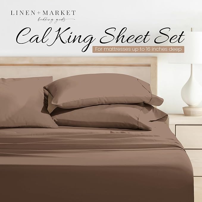 Linen Market Bed Sheets for California King Size Bed (Taupe) - Sleep Better Than Ever with These Soft and Cooling California King Sheets - Deep Pocket Fits 16" Thick Beds - 4 Piece Cal King Sheet Set