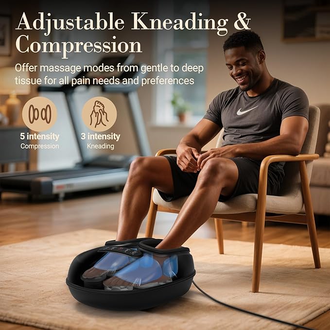 Foot Massager with Heat, Shiatsu Feet Massager for Plantar Fasciitis Relief, Adjustable Kneading and Compression Foot Massage Machine for Neuropathy Pain, Fits Up to 13"