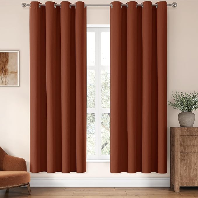 ChrisDowa 100% Blackout Terracotta Solid Curtains 72 Inches Long 2 Panels for Bedroom Living Room,Farmhouse Room Darkening Thermal Insulated Soundproof Grommet Top Window Treatment Drapes,52x72