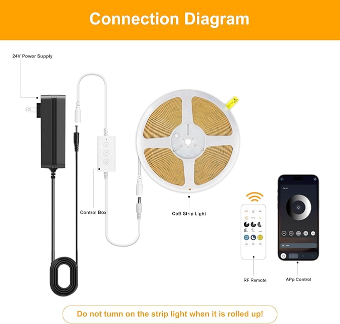 COB LED Strip Lights Natural White,24V Dimmable led Light Strip KIT with Remote and app Control,4000K 9.84FT/3m 8mmwide Ra>90 Cuttable Flexible Strip Lights for Bedroom,Wardrobe,Cabinet