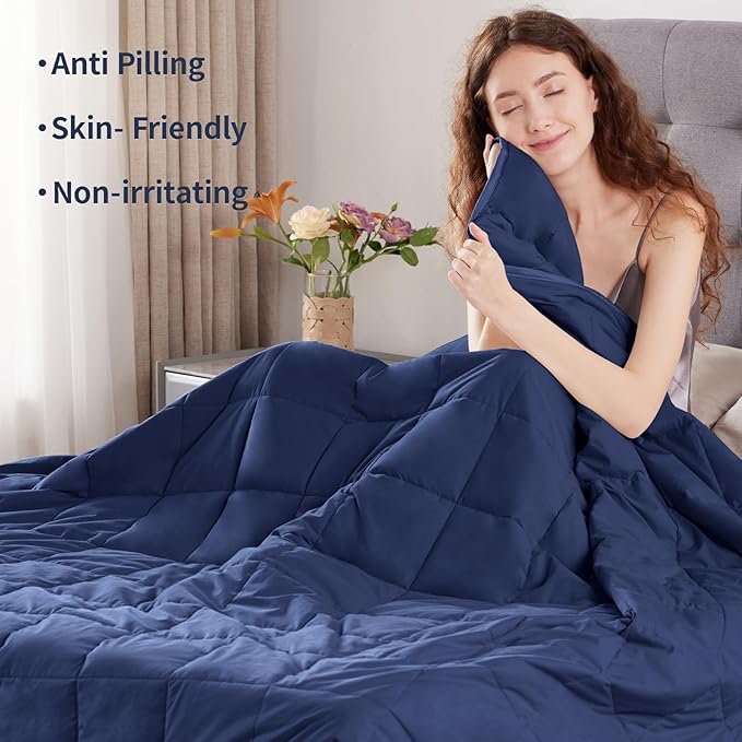Weighted Blanket Queen/King Size (80"x87" 22lbs),Ultra Soft and Cozy Cooling Weighted Blanket for Adult,Heavy Blanket with Machine Washable Soft Blanket, Blue
