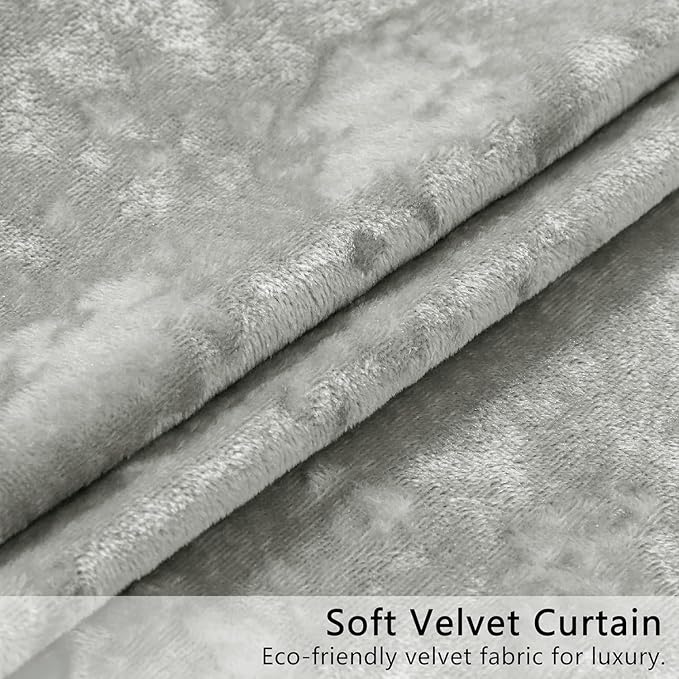 Silver Grey Crushed Velvet Curtains 52x90 inch Luxurious Thermal Insulated Soundproof Drapes for Living Room Bedroom Office Soft and Durable Light-Filtering Window Treatments, 2 Panels