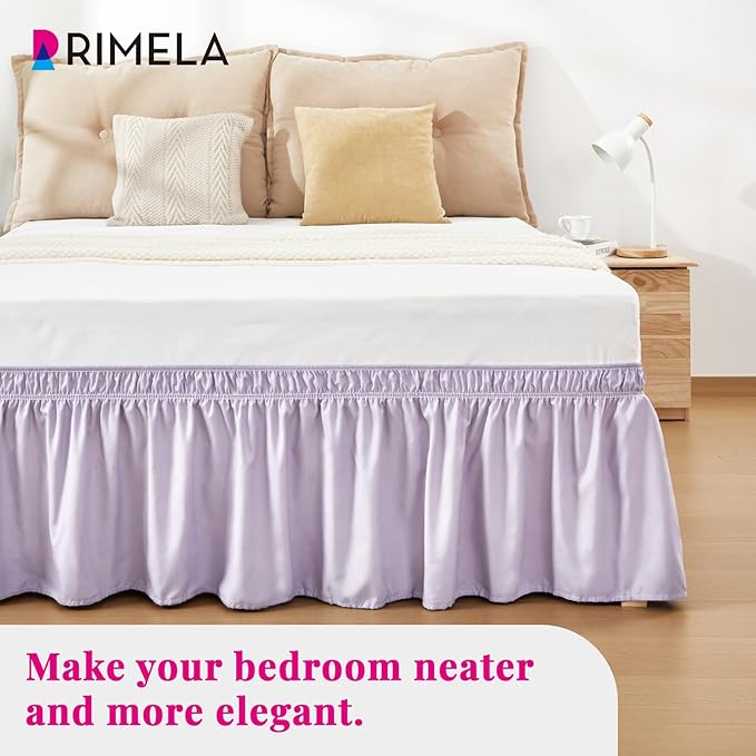 RIMELA Lavender Purple Bed Skirt Queen Size 15 Inch Drop, Wrap Around Elastic Bedskirt, Dust Ruffle for Adjustable Bed Base Machine Washable Easy to Install Bed Skirts
