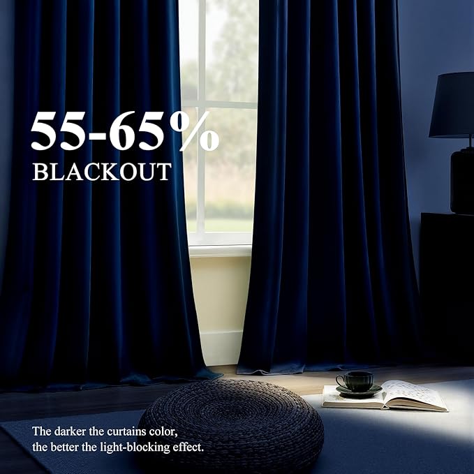 Navy Blue Velvet Blackout Curtains Extra Long Super Soft Room Darkening Drapes Elegant Thermal Insulated Sound Reducing Curtain for Bedroom Living Room, Back Tab Rod Pocket, W52 x L108, 2 Panels