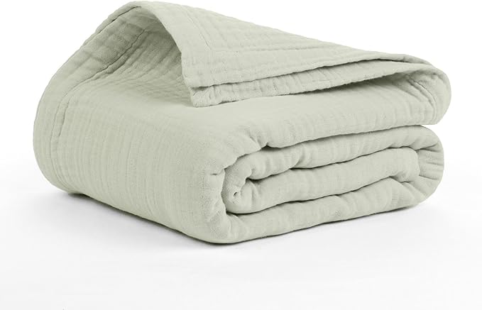 Salt Earth 100% Cotton Muslin Blanket, Gauze Blanket 80"X90" Queen, 4 Layered for Couch, Bed, Living Room, Lightweight & All Seasons Blankets & Throws, Easy to wash,Nature & Skin Friendly (Sea Foam)