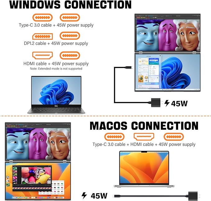 InnoView 18" 2K 100Hz Dual Portable Monitor 100% DCI-P3 Dual Monitor 315°Adjustable Screen Extender for Windows Mac Laptop with Speakers Type-C HDMI DP Foldable 2560x1600 Monitors (No Driver Needed)