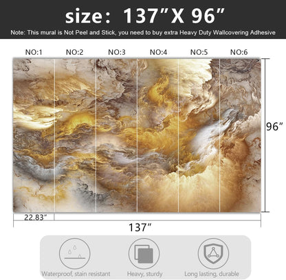 -Golden Clouds Ceiling Fabric Wallpaper Living Room Bedroom Bathroom Modern Boys Girls Kids Room Abstract Large Mural- 137"x96"（ not Peel and Stick）