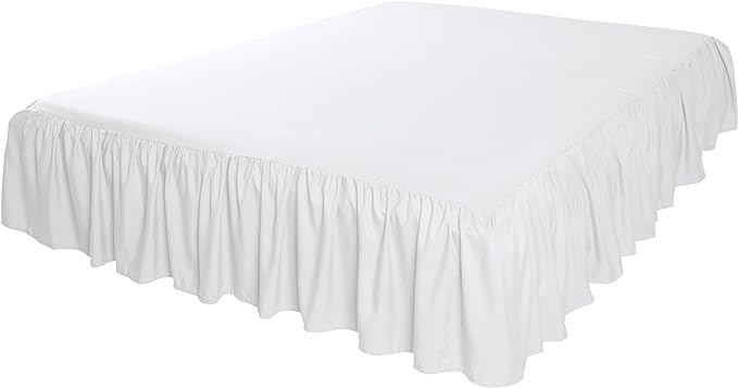 Amazon Basics Lightweight Ruffled Bed Skirt, Classic Style, Soft and Stylish 100% Microfiber with 16" Drop, Machine Washable, Wrinkle Free, Queen, Bright White, Solid