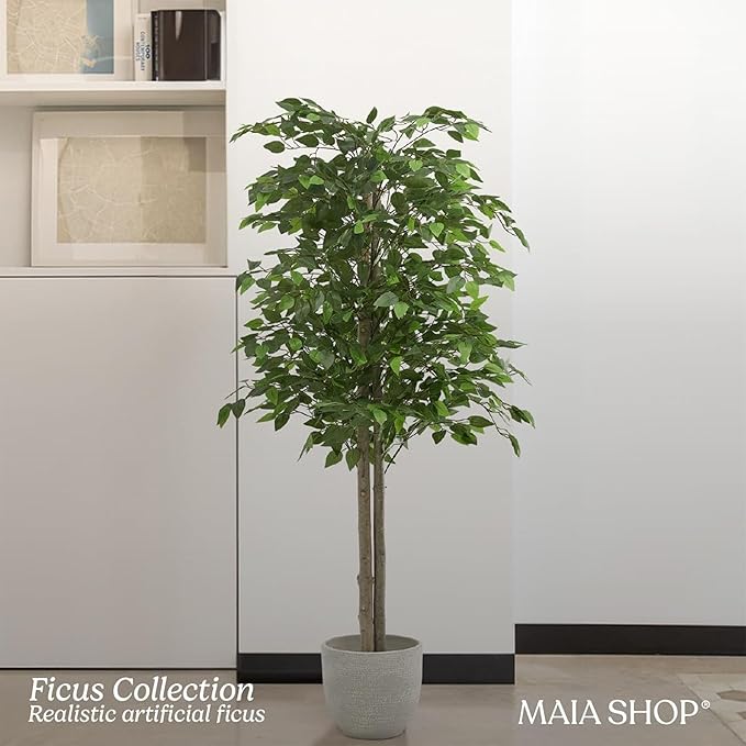 Maia Shop 5ft Artificial Ficus Tree Plant for House, Apartment or Office – Realistic Fake Indoor Plants for Living Room, Kitchen, Bedroom, Entryway or Bathroom – Faux Greenery for Home Décor
