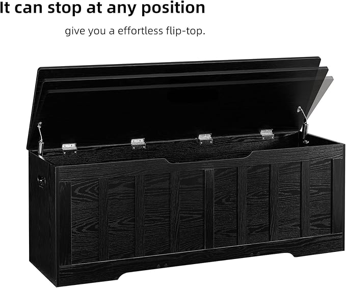 51.2" Storage Chest Extra Large,Storage Bench with 2 Safety Hinges,Shoe Bench,51.2 * 15.7 * 19.1 inches,Wooden Trunk for Bedroom,livingroom,entryway,Supports 220 lb,Easy Assembly(Black).