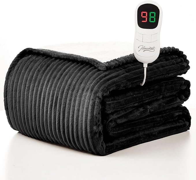 Homemate Heated Blanket Electric Throw - 50"x60" Heating Blanket Throw 1/2/4/6/8 Hours Auto-Off 10 Heat Levels Over-Heat Protection Soft Flannel Sherpa ETL Certification