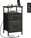 WLIVE Nightstand with Charging Station, Side Table with 2 Fabric Drawers, End Tables for Bedroom, Small Dresser, USB Ports and Outlets, Charcoal Black