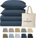 Cloud Scape Linen 100% Egyptian Cotton Sheets Full Size, 4 Pieces Luxury Bedding Set, 400 Thread Count,Hotel Quality, Silky Soft, Deep Pockets up to 17, Dark Denim