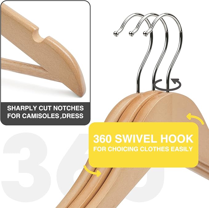 Wooden Hangers - 30 Pack - Clothes Hanger for Daily Used,Smooth Finish Wood Hanger with Precisely Cut Notches,Coat Hangers, Heavy Duty Hanger for Shirt Suit Dress (Natural)