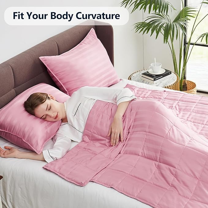 Weighted Blanket Twin Size (48"x72" 15lbs),Ultra Soft and Cozy Cooling Weighted Blanket Twin Size for Adult,Heavy Blanket with Machine Washable Soft Blanket, Pink