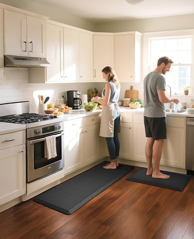 Ophanie Kitchen Mats for Floor, 3/4 Inch Thick Kitchen Rugs, 24'' x 70'' Anti Fatigue Standing Cushioned Mat, Waterproof,Comfort Ergonomic Mat for Office, Home, Sink, Black Non-Slip Bottom