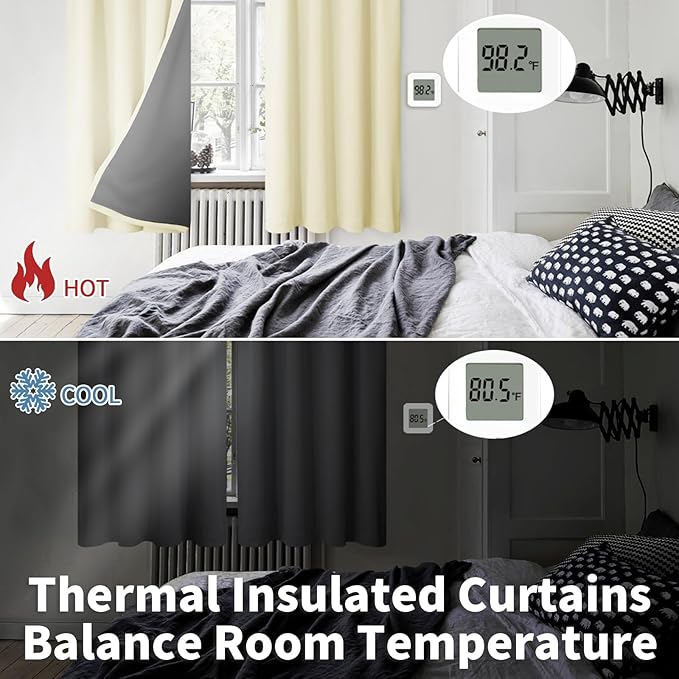 BGment 100% Blackout Curtains for Bedroom 84 Inch Length, Full Room Darkening Thermal Insulated and Noise Reducing Rod Pocket Bedroom Curtain, Each 52 Inch Wide, Cream