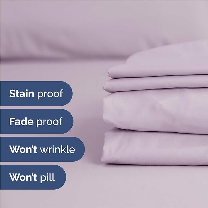 Split King 7 Piece Sheet Set - Cooling & Breathable - Hotel Luxury Bedding Includes Fitted Sheets for Women, Men, Kids & Teens - 1 Flat, 2 Fitted Sheets, 4 Pillowcases w/Deep Pockets - Light Lavender